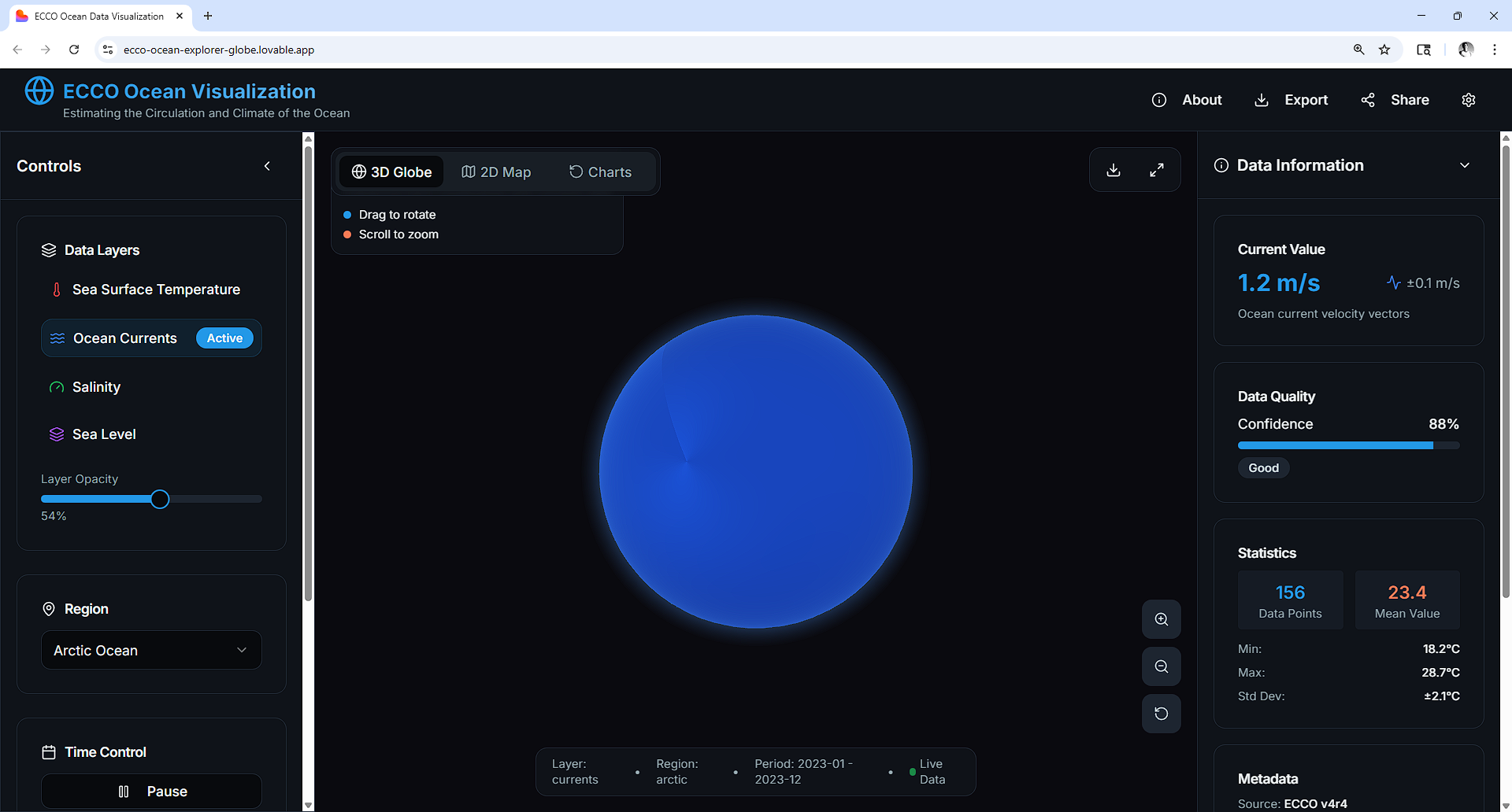 Screenshot of ECCO Ocean Visualization
