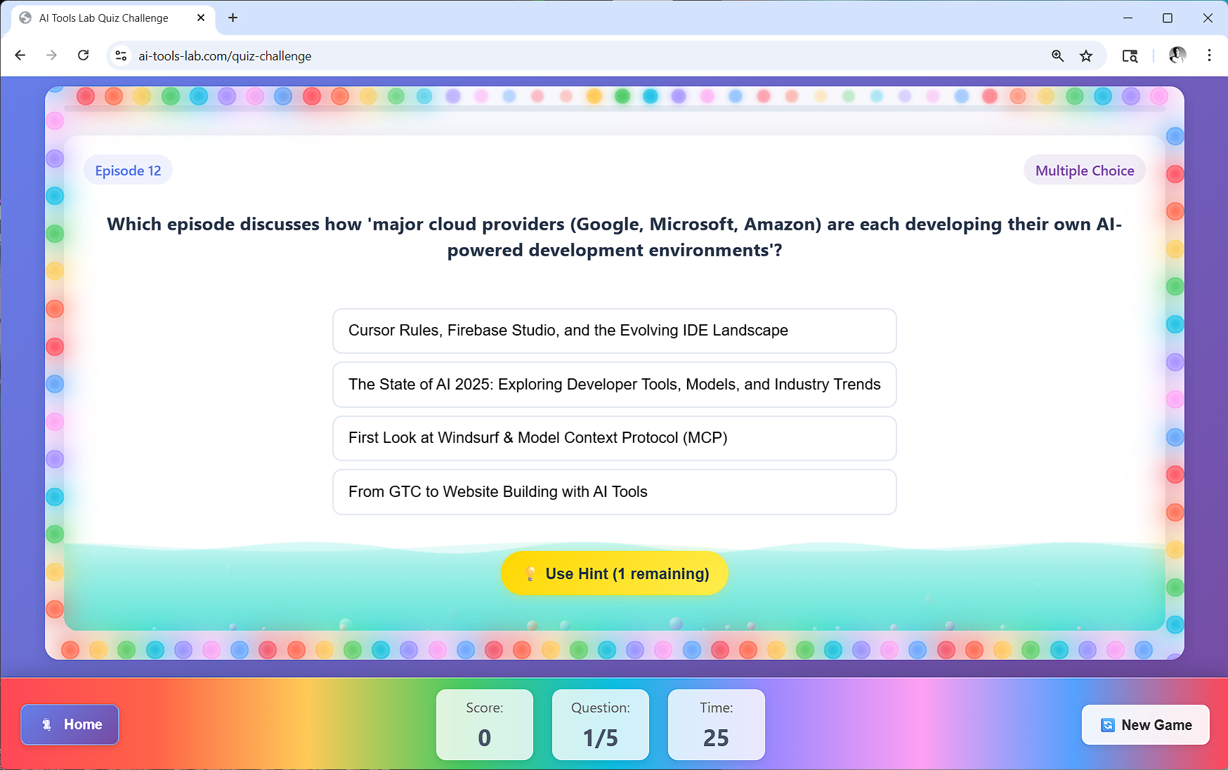 AI Tools Lab Quiz Screenshot