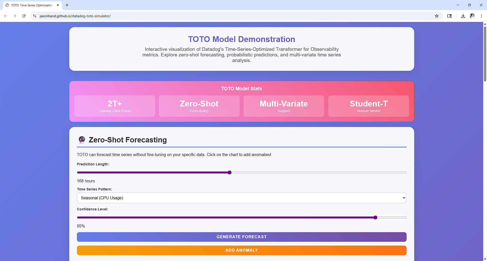 Screenshot of Datadog TOTO Simulator