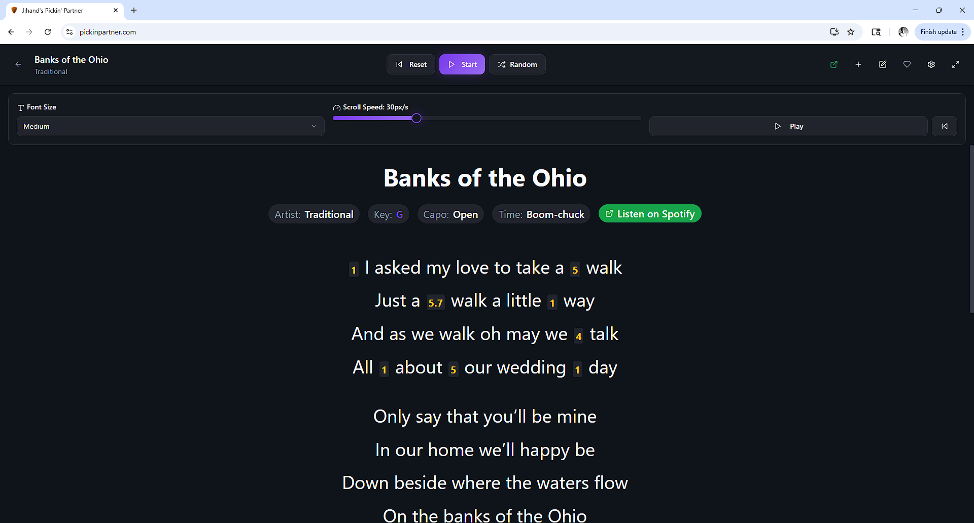 Screenshot of Lyric Lounge iPad